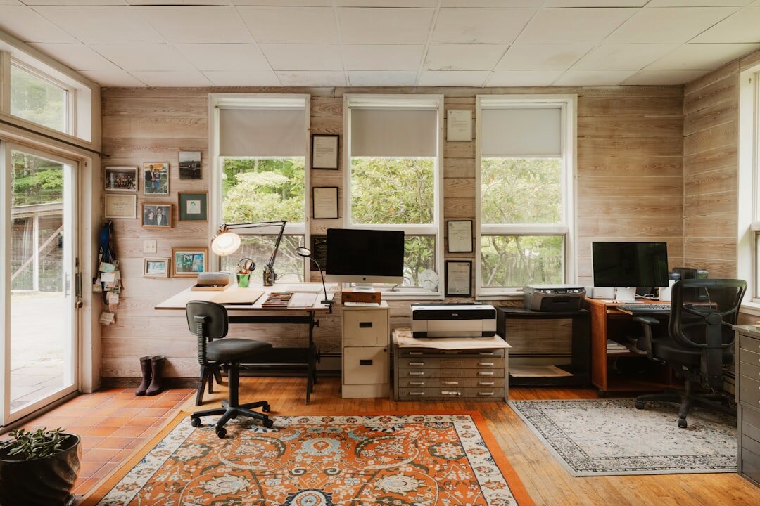 Editorial newsroom office with large windows